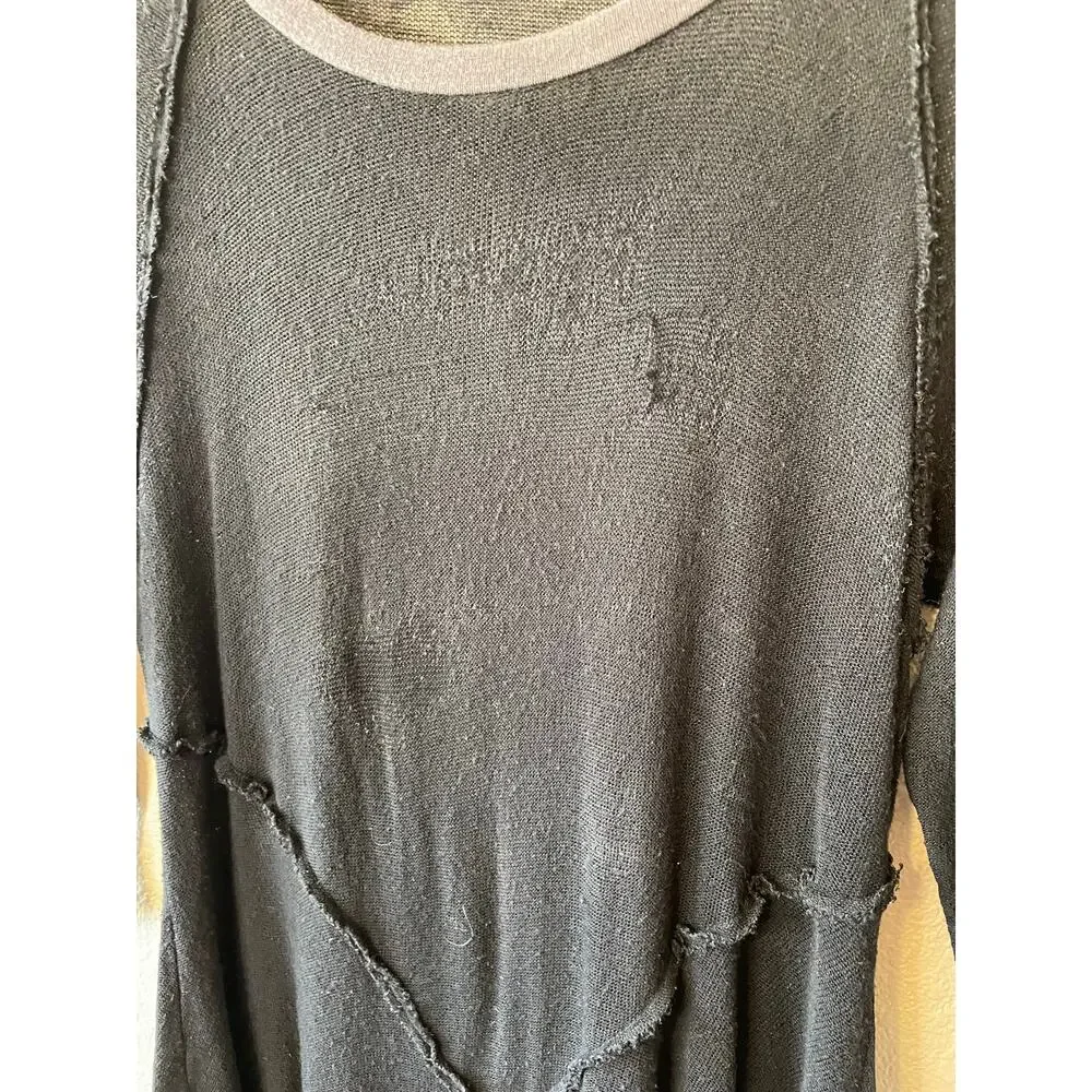 Free People Black Knit Handkerchief Hem Crew Neck 3/4 Sleeve Tee Size XS
